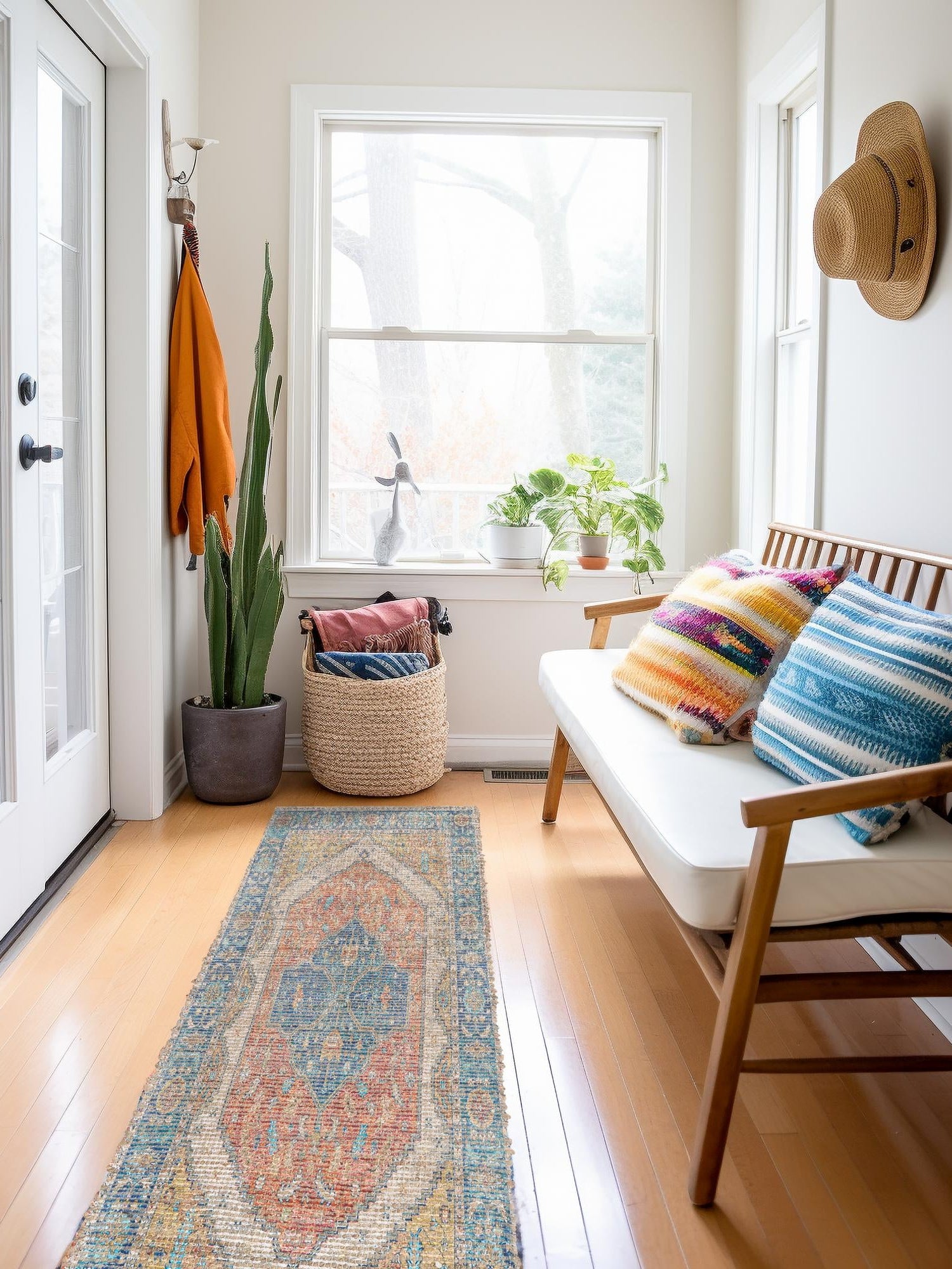 Orange Yellow 2' 2 x 8' Chenille Jute Runner Area Rug Vintage Distressed Boho All Natural Eco-Friendly Sustainable Carpet for Living Dining Office Dorm Rooms for Sale at Rug Engine