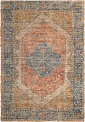 Orange Yellow 6' 1 x 9' Chenille Jute Rectangle Area Rug Vintage Distressed Boho All Natural Eco-Friendly Sustainable Carpet for Living Dining Office Dorm Rooms for Sale at Rug Engine