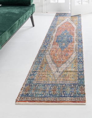 Orange Yellow 2' 2 x 8' Chenille Jute Runner Area Rug Vintage Distressed Boho All Natural Eco-Friendly Sustainable Carpet for Living Dining Office Dorm Rooms for Sale at Rug Engine