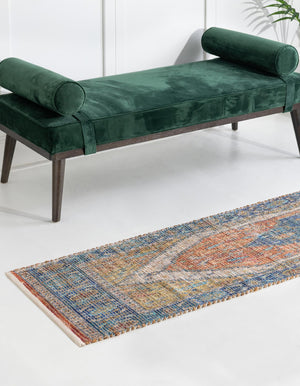 Orange Yellow 2' 2 x 6' 1 Chenille Jute Runner Area Rug Vintage Distressed Boho All Natural Eco-Friendly Sustainable Carpet for Living Dining Office Dorm Rooms for Sale at Rug Engine