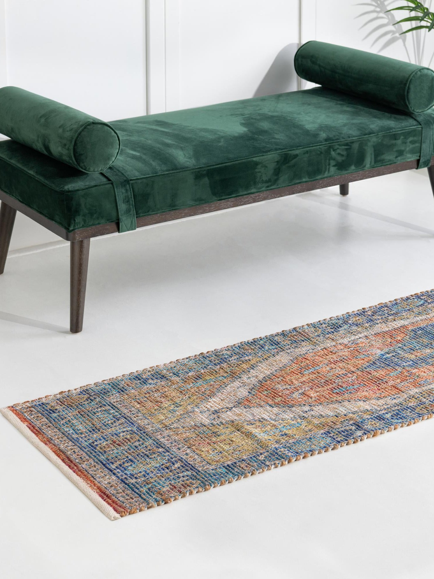 Orange Yellow 2' 2 x 8' Chenille Jute Runner Area Rug Vintage Distressed Boho All Natural Eco-Friendly Sustainable Carpet for Living Dining Office Dorm Rooms for Sale at Rug Engine