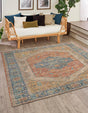 Orange Yellow 7' 10 x 7' 10 Chenille Jute Square Area Rug Vintage Distressed Boho All Natural Eco-Friendly Sustainable Carpet for Living Dining Office Dorm Rooms for Sale at Rug Engine