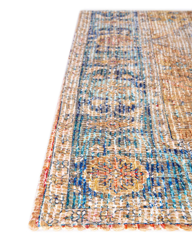 Orange Yellow 7' 10 x 7' 10 Chenille Jute Square Area Rug Vintage Distressed Boho All Natural Eco-Friendly Sustainable Carpet for Living Dining Office Dorm Rooms for Sale at Rug Engine