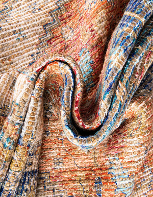 Orange Yellow 7' 10 x 7' 10 Chenille Jute Square Area Rug Vintage Distressed Boho All Natural Eco-Friendly Sustainable Carpet for Living Dining Office Dorm Rooms for Sale at Rug Engine