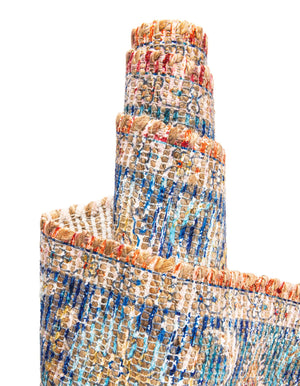 Orange Yellow 7' 10 x 7' 10 Chenille Jute Square Area Rug Vintage Distressed Boho All Natural Eco-Friendly Sustainable Carpet for Living Dining Office Dorm Rooms for Sale at Rug Engine
