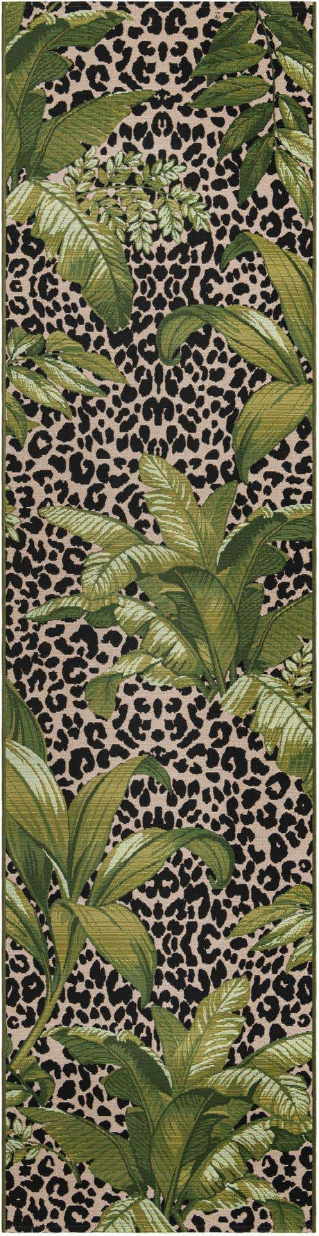 Green 3' x 11' Outdoor Botanical Runner Rug