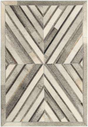 Gray Ivory 2' x 3' 1 Cowhide Leather Rectangle Rug