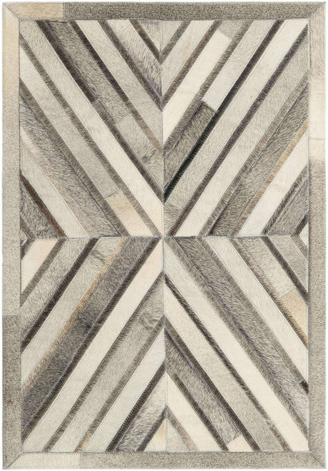 Gray Ivory 2' x 3' 1 Cowhide Leather Rectangle Rug