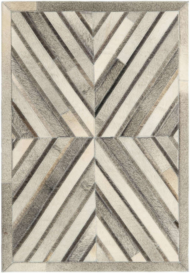 Gray Ivory 2' x 3' 1 Cowhide Leather Rectangle Rug