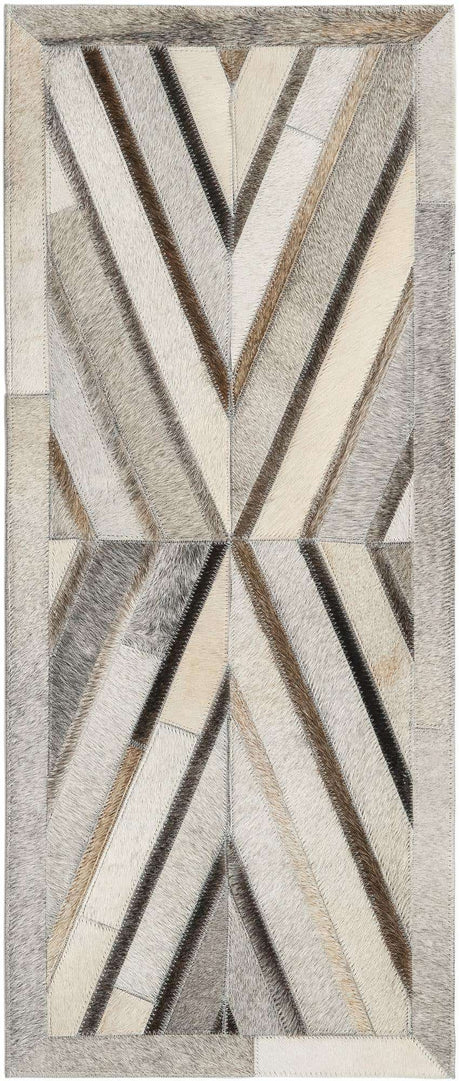 Gray Ivory 1' 2 x 3' 1 Cowhide Leather Runner Rug