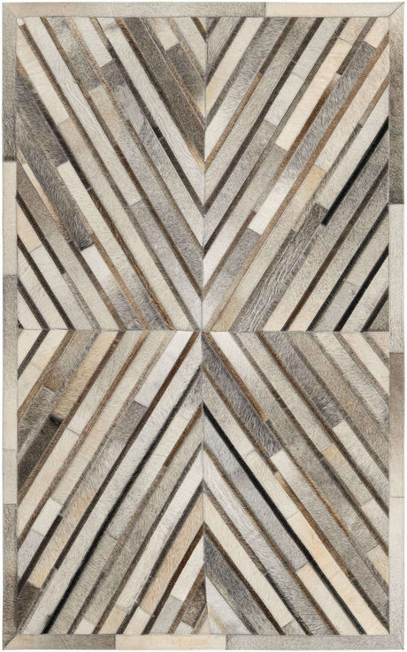Gray Ivory 3' 1 x 5' 1 Cowhide Leather Rectangle Rug