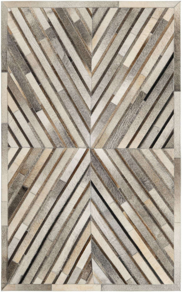 Gray Ivory 3' 1 x 5' 1 Cowhide Leather Rectangle Rug