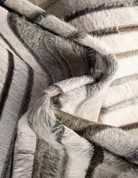 Authentic Luxury Gray Ivory 7' 10 x 7' 10 Cowhide Leather Round Area Rug Modern Interior Design 100% Real Natural Cowhide Carpet for Designer Home Decor for Sale at Rug Engine