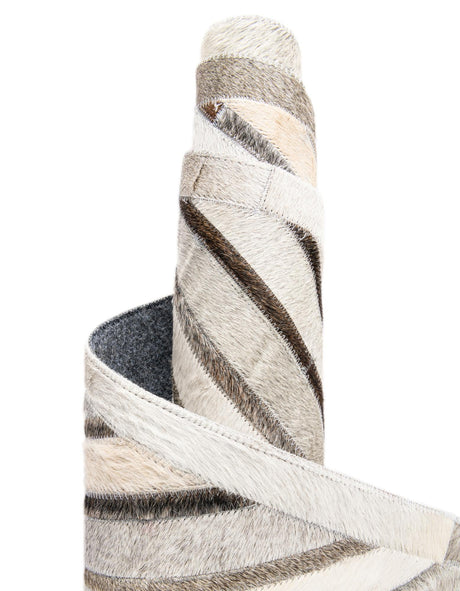 Authentic Luxury Gray Ivory 4' 1 x 4' 1 Cowhide Leather Round Area Rug Modern Interior Design 100% Real Natural Cowhide Carpet for Designer Home Decor for Sale at Rug Engine