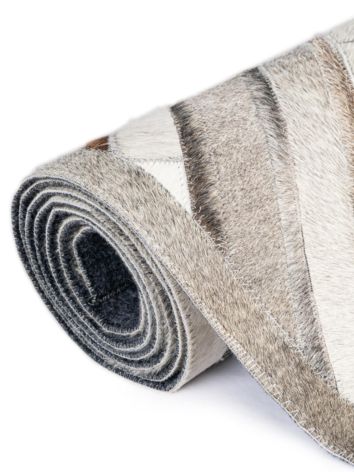 Authentic Luxury Gray Ivory 7' 10 x 7' 10 Cowhide Leather Round Area Rug Modern Interior Design 100% Real Natural Cowhide Carpet for Designer Home Decor for Sale at Rug Engine