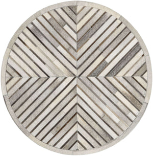 Gray Ivory 4' 1 x 4' 1 Cowhide Leather Round Rug