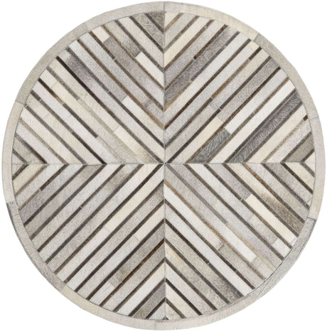 Gray Ivory 4' 1 x 4' 1 Cowhide Leather Round Rug