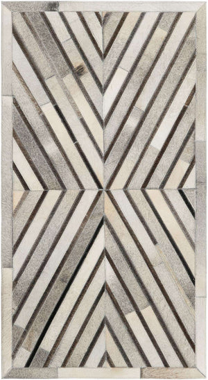 Gray Ivory 2' 2 x 4' 1 Cowhide Leather Runner Rug