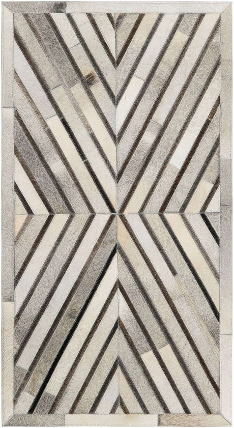 Gray Ivory 2' 2 x 4' 1 Cowhide Leather Runner Rug