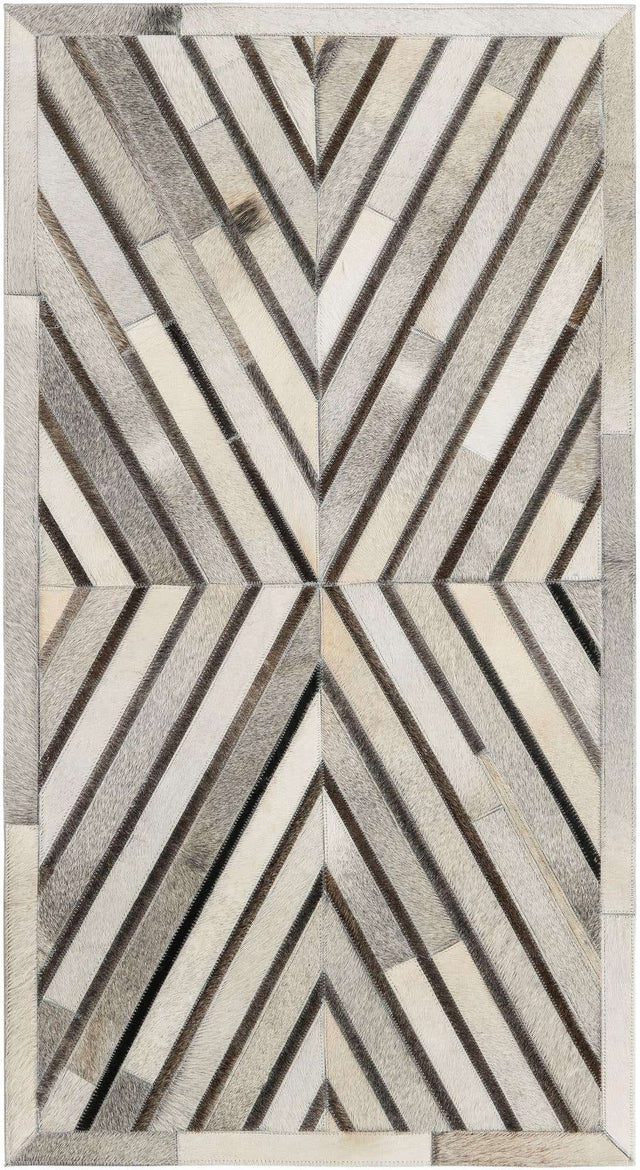 Gray Ivory 2' 2 x 4' 1 Cowhide Leather Runner Rug