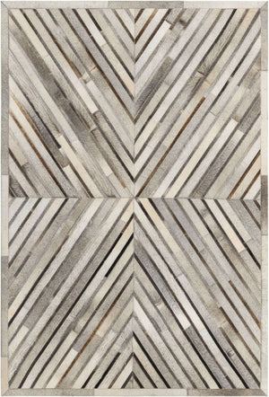 Gray Ivory 4' 1 x 6' 1 Cowhide Leather Rectangle Rug