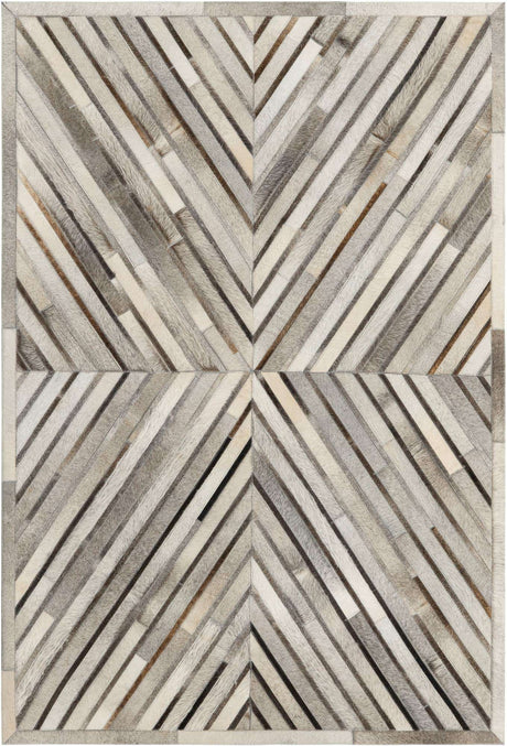 Gray Ivory 4' 1 x 6' 1 Cowhide Leather Rectangle Rug