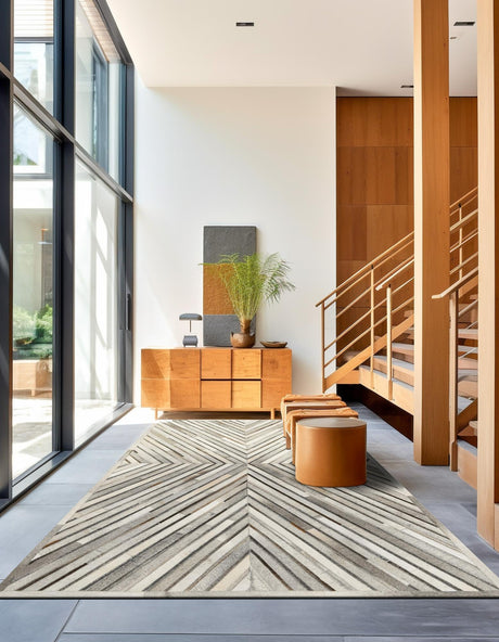 Authentic Luxury Gray Ivory 5' 3 x 8' Cowhide Leather Rectangle Area Rug Modern Interior Design 100% Real Natural Cowhide Carpet for Designer Home Decor for Sale at Rug Engine