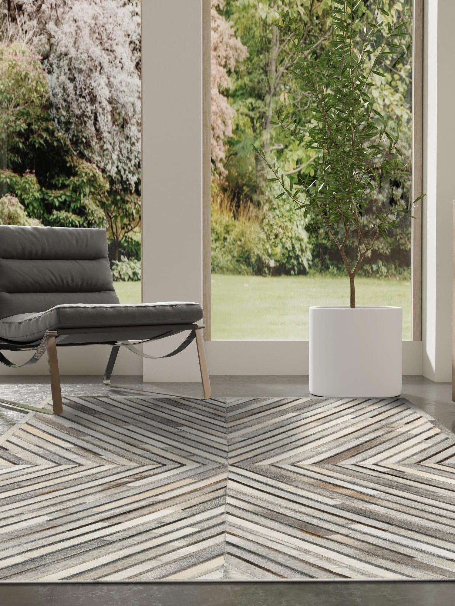 Authentic Luxury Gray Ivory 5' 3 x 8' Cowhide Leather Rectangle Area Rug Modern Interior Design 100% Real Natural Cowhide Carpet for Designer Home Decor for Sale at Rug Engine