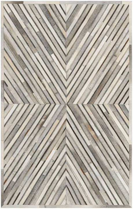 Gray Ivory 5' 3 x 8' Cowhide Leather Rectangle Rug