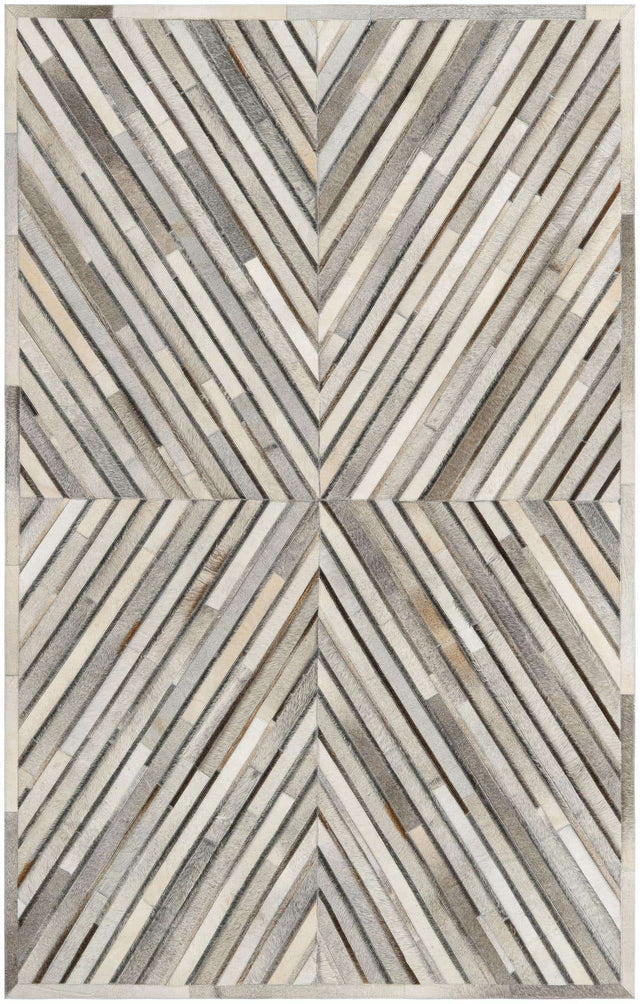 Gray Ivory 5' 3 x 8' Cowhide Leather Rectangle Rug