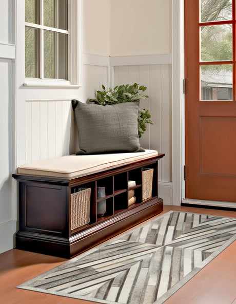 Authentic Luxury Gray Ivory 2' 2 x 8' Cowhide Leather Runner Area Rug Modern Interior Design 100% Real Natural Cowhide Carpet for Designer Home Decor for Sale at Rug Engine