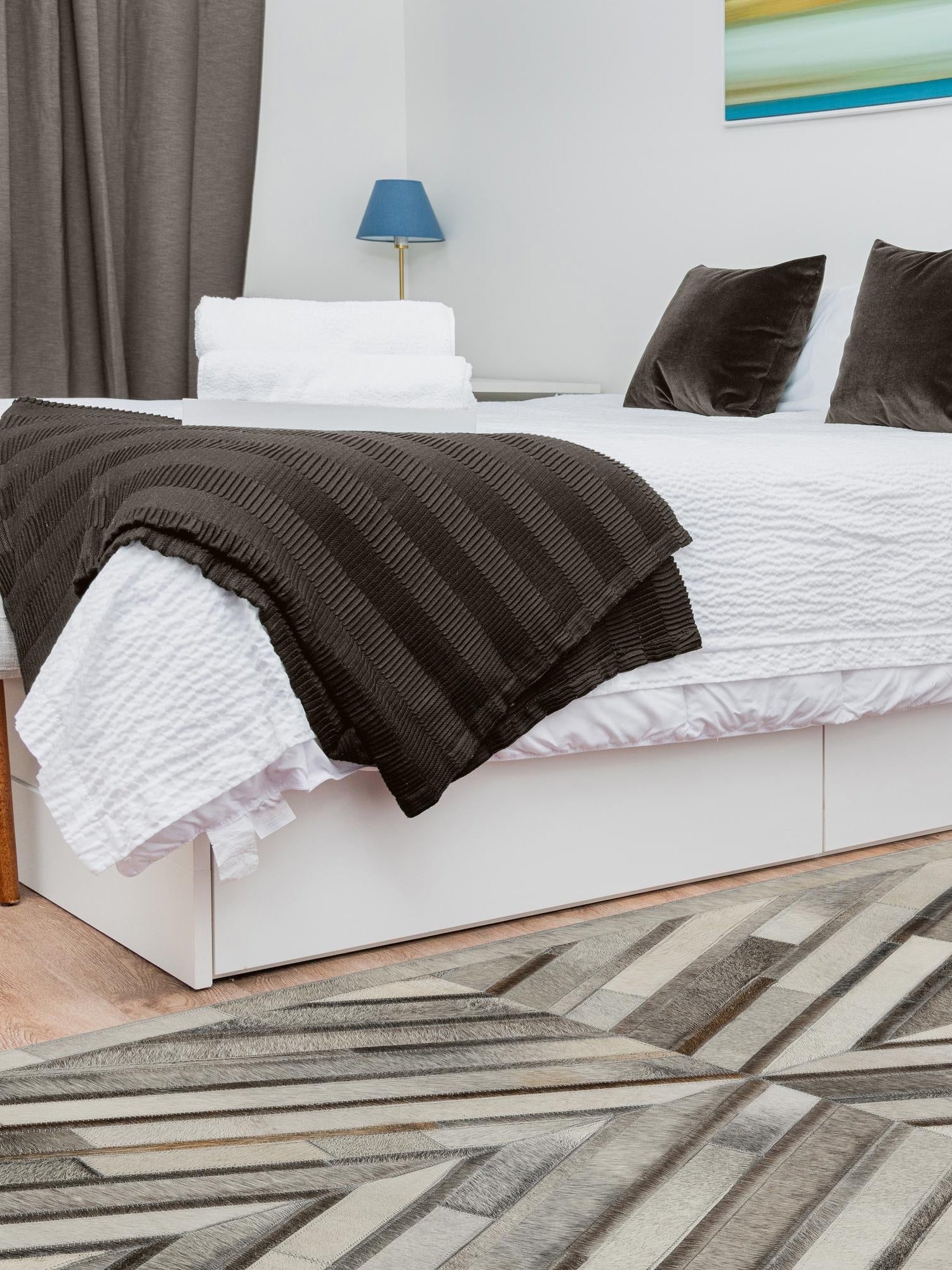 Authentic Luxury Gray Ivory 2' 2 x 6' 1 Cowhide Leather Runner Area Rug Modern Interior Design 100% Real Natural Cowhide Carpet for Designer Home Decor for Sale at Rug Engine