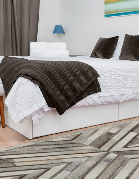 Authentic Luxury Gray Ivory 2' 2 x 6' 1 Cowhide Leather Runner Area Rug Modern Interior Design 100% Real Natural Cowhide Carpet for Designer Home Decor for Sale at Rug Engine