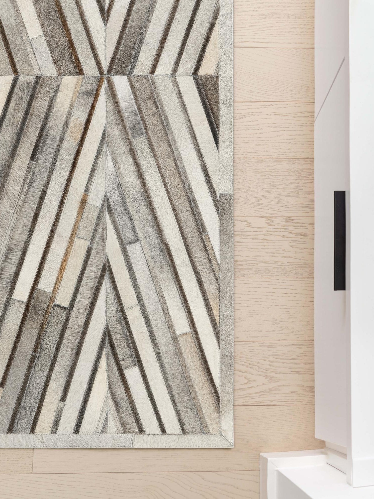 Authentic Luxury Gray Ivory 2' 2 x 6' 1 Cowhide Leather Runner Area Rug Modern Interior Design 100% Real Natural Cowhide Carpet for Designer Home Decor for Sale at Rug Engine