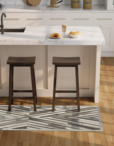 Authentic Luxury Gray Ivory 2' 2 x 8' Cowhide Leather Runner Area Rug Modern Interior Design 100% Real Natural Cowhide Carpet for Designer Home Decor for Sale at Rug Engine