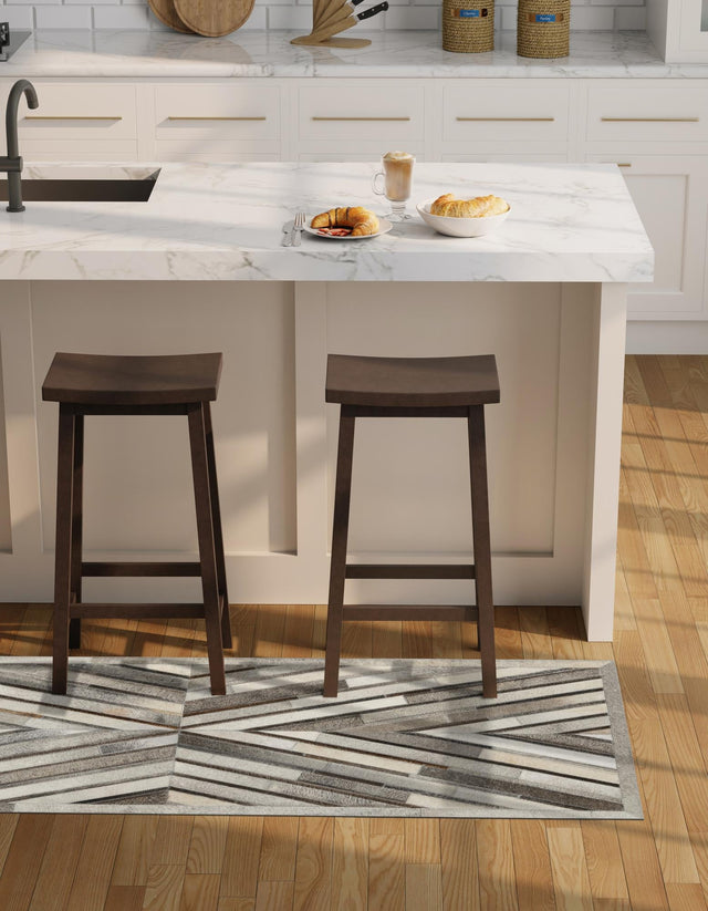 Gray Ivory 2' 2 x 8' Cowhide Leather Runner Rug
