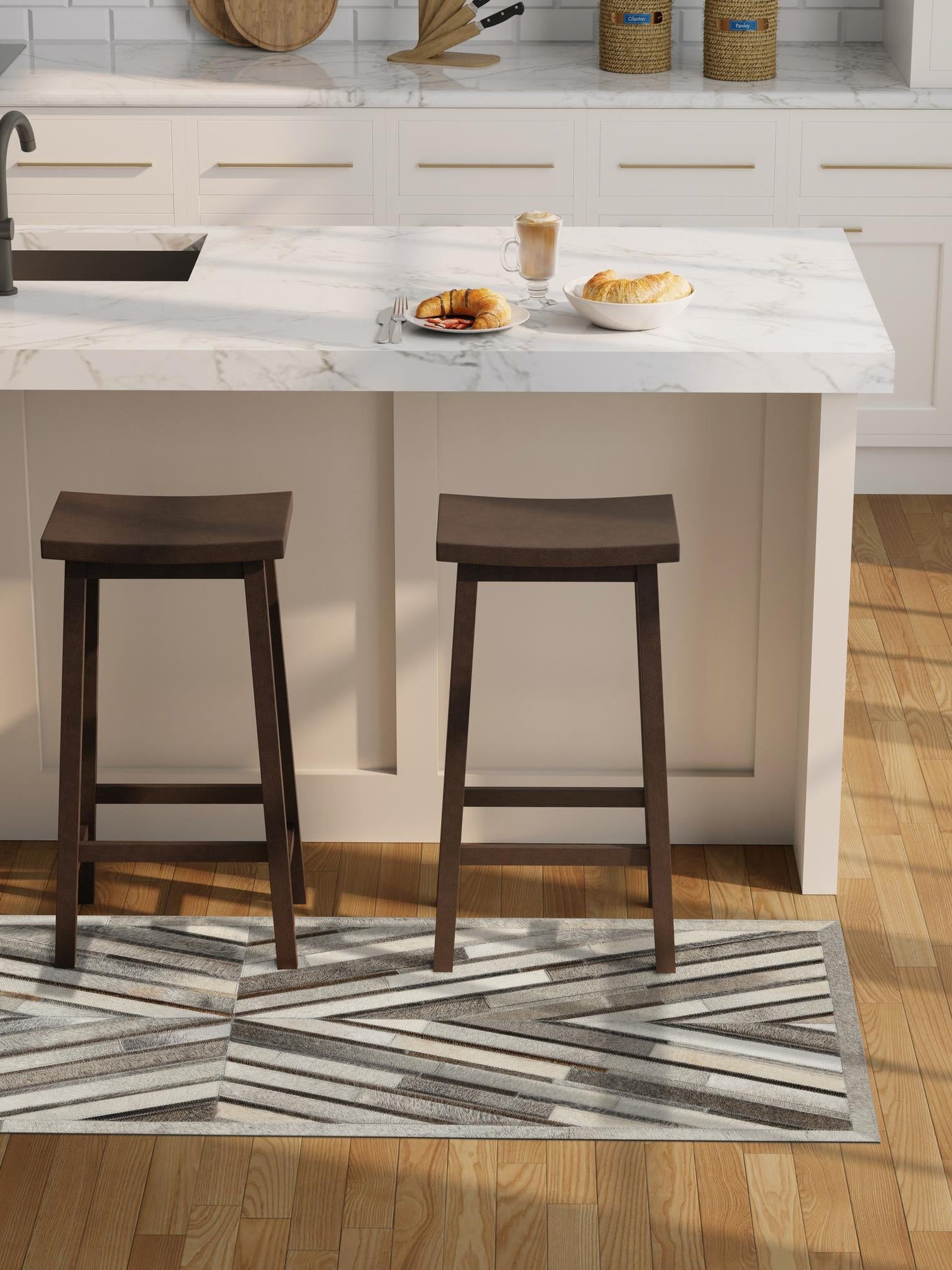 Authentic Luxury Gray Ivory 2' 2 x 6' 1 Cowhide Leather Runner Area Rug Modern Interior Design 100% Real Natural Cowhide Carpet for Designer Home Decor for Sale at Rug Engine