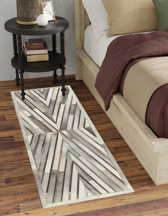 Gray Ivory 2' 2 x 6' 1 Cowhide Leather Runner Rug