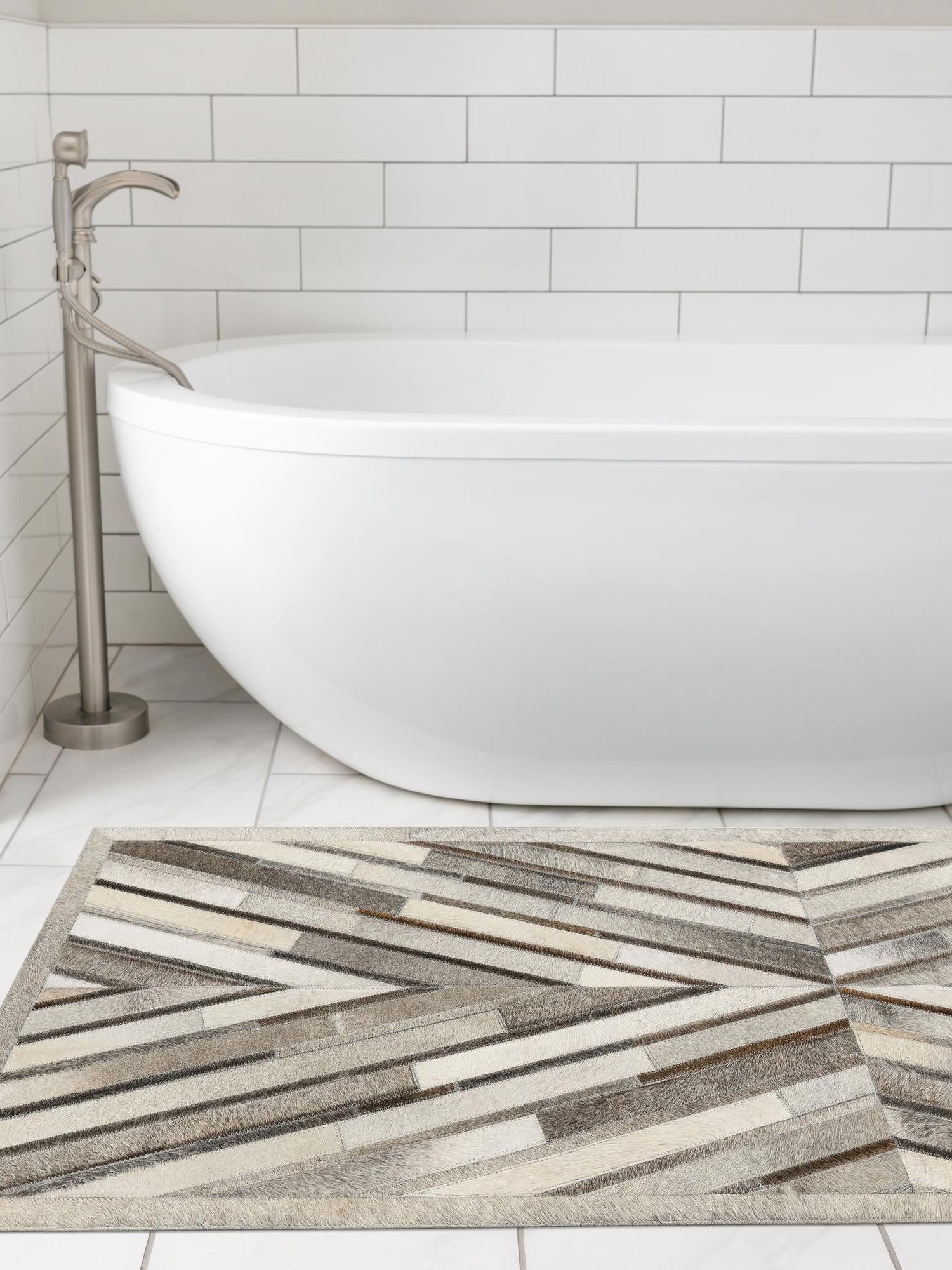 Authentic Luxury Gray Ivory 1' 2 x 3' 1 Cowhide Leather Runner Area Rug Modern Interior Design 100% Real Natural Cowhide Carpet for Designer Home Decor for Sale at Rug Engine