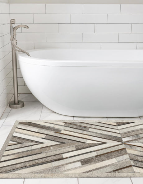 Authentic Luxury Gray Ivory 1' 2 x 3' 1 Cowhide Leather Runner Area Rug Modern Interior Design 100% Real Natural Cowhide Carpet for Designer Home Decor for Sale at Rug Engine