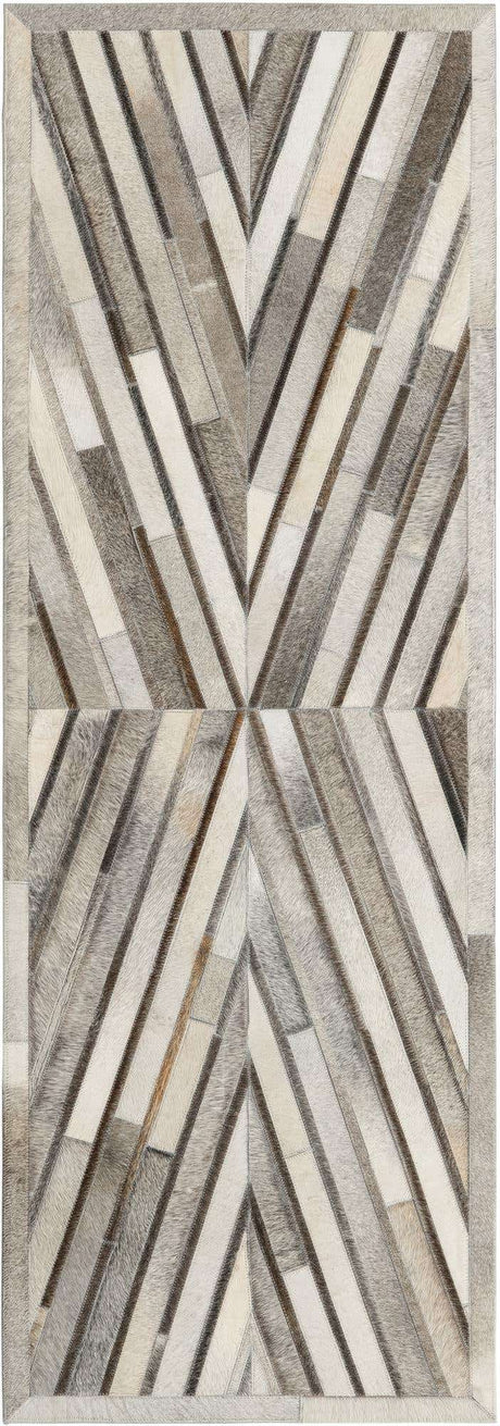 Gray Ivory 2' 2 x 6' 1 Cowhide Leather Runner Rug