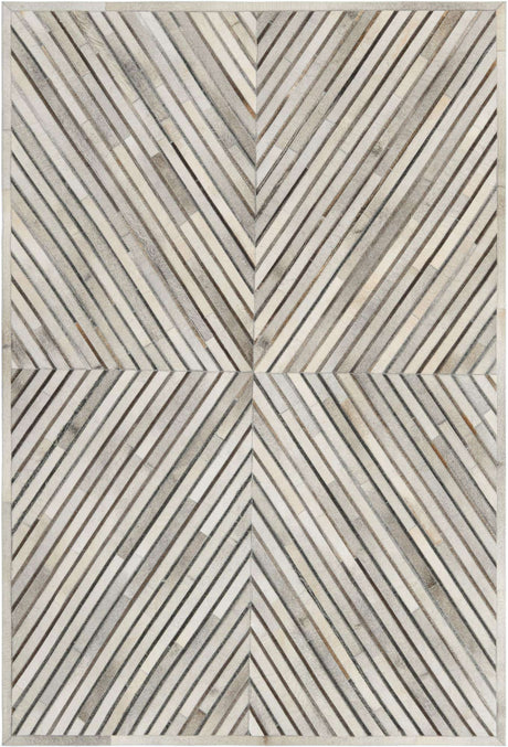 Gray Ivory 6' 1 x 9' Cowhide Leather Rectangle Rug