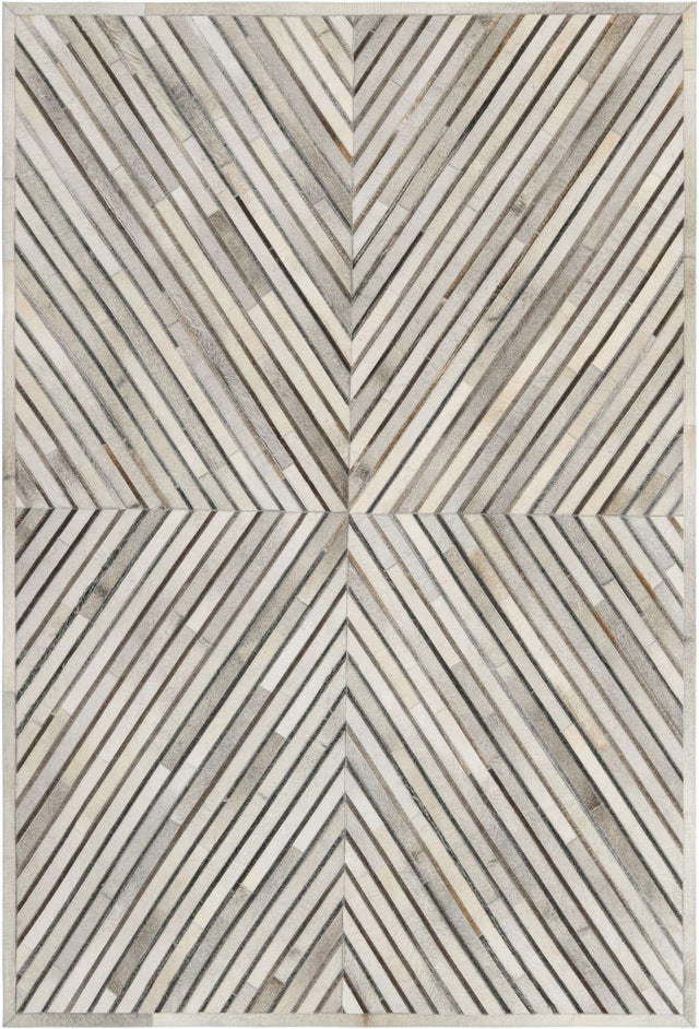Gray Ivory 6' 1 x 9' Cowhide Leather Rectangle Rug