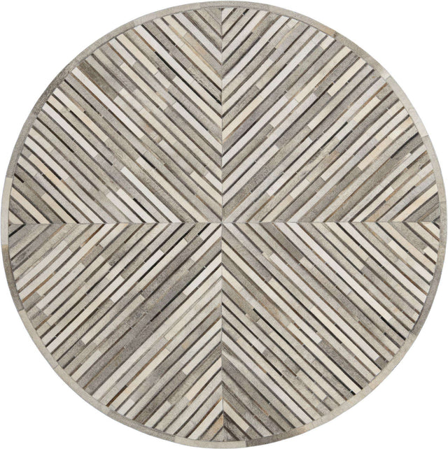 Gray Ivory 8' x 8' Cowhide Leather Round Rug