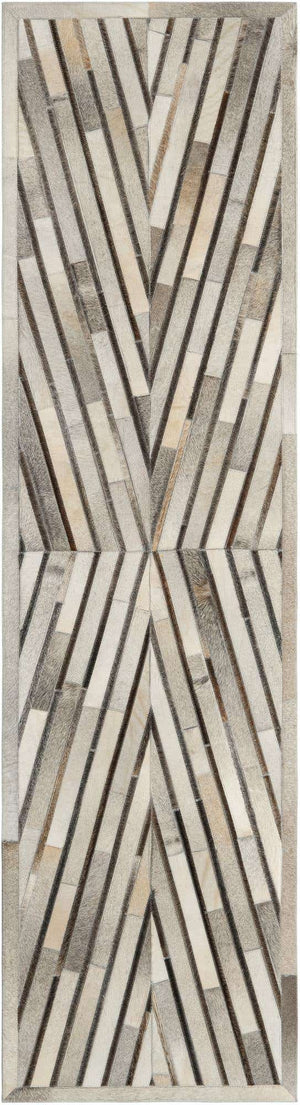 Gray Ivory 2' 2 x 8' Cowhide Leather Runner Rug