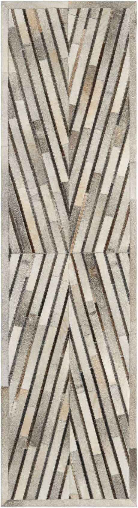 Gray Ivory 2' 2 x 8' Cowhide Leather Runner Rug