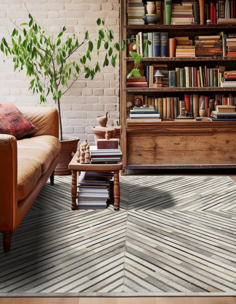 Authentic Luxury Gray Ivory 7' 10 x 7' 10 Cowhide Leather Square Area Rug Modern Interior Design 100% Real Natural Cowhide Carpet for Designer Home Decor for Sale at Rug Engine