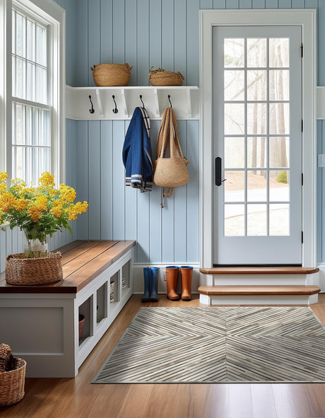 Authentic Luxury Gray Ivory 7' 10 x 7' 10 Cowhide Leather Square Area Rug Modern Interior Design 100% Real Natural Cowhide Carpet for Designer Home Decor for Sale at Rug Engine