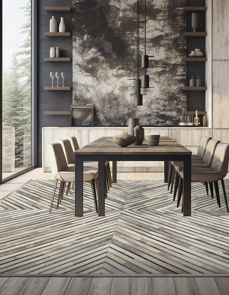 Authentic Luxury Gray Ivory 7' 10 x 7' 10 Cowhide Leather Square Area Rug Modern Interior Design 100% Real Natural Cowhide Carpet for Designer Home Decor for Sale at Rug Engine