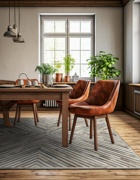 Authentic Luxury Gray Ivory 7' 10 x 7' 10 Cowhide Leather Square Area Rug Modern Interior Design 100% Real Natural Cowhide Carpet for Designer Home Decor for Sale at Rug Engine